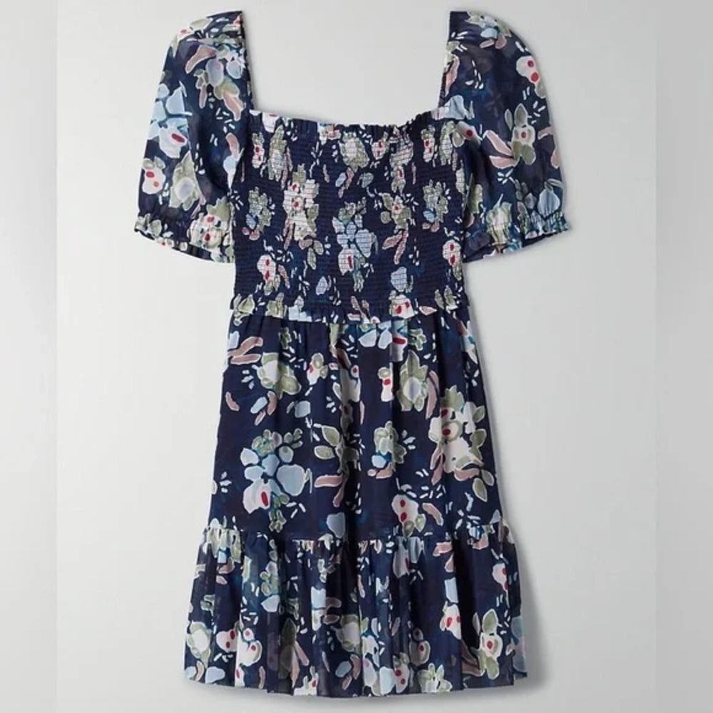 NWT Wilfred Laken blue floral puff sleeve dress size large